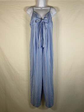Ingrid & Isabel Blue White Striped Tie-Front Wide Leg Maternity Jumpsuit Sz S